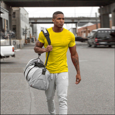 Solid Color Fitness Men's Round Neck Sports Short Sleeve