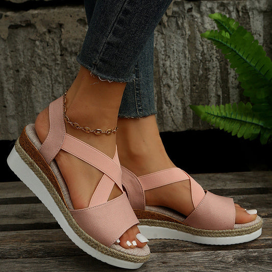 Wedge Sandals For Women Cross-strap Platform Gladiator Hemp Heel Shoes Summer null