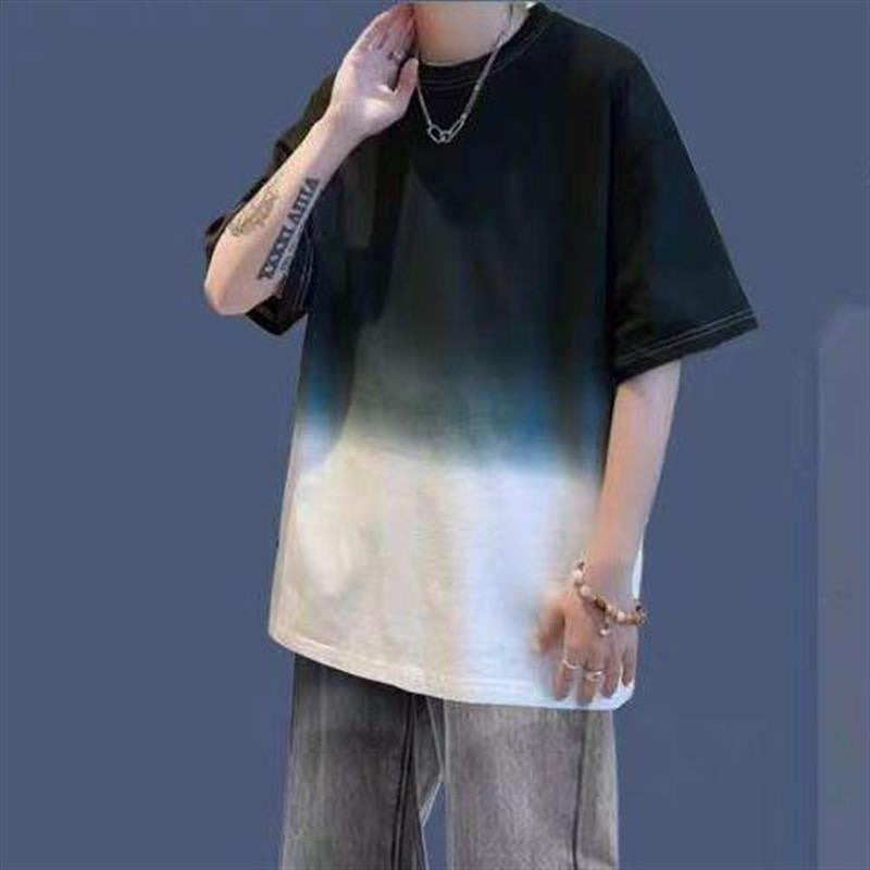 Gradient Short-sleeved Men's Summer Suit Jeans Ruoshuai Two-piece Set