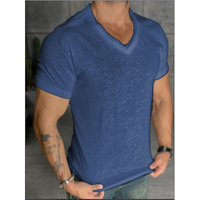 Men's Classic Double V-neck Ice Short-sleeved T-shirt