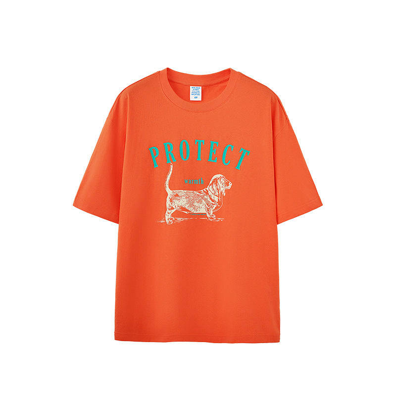 Dog Pulp-pulling Printed T-shirt Loose Animal Short-sleeved T-shirt Men