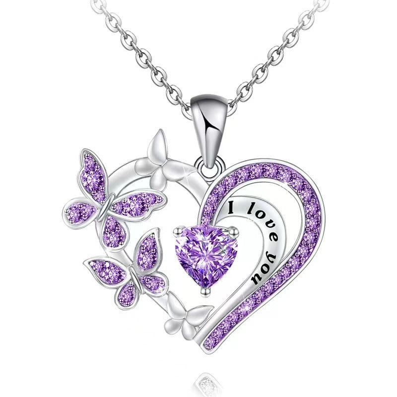 Ins Butterfly Love Necklace With Rhinestones Fashion Personality Hollow Heart-shaped Clavicle Chain Pendant Necklace For Valentine's Day null