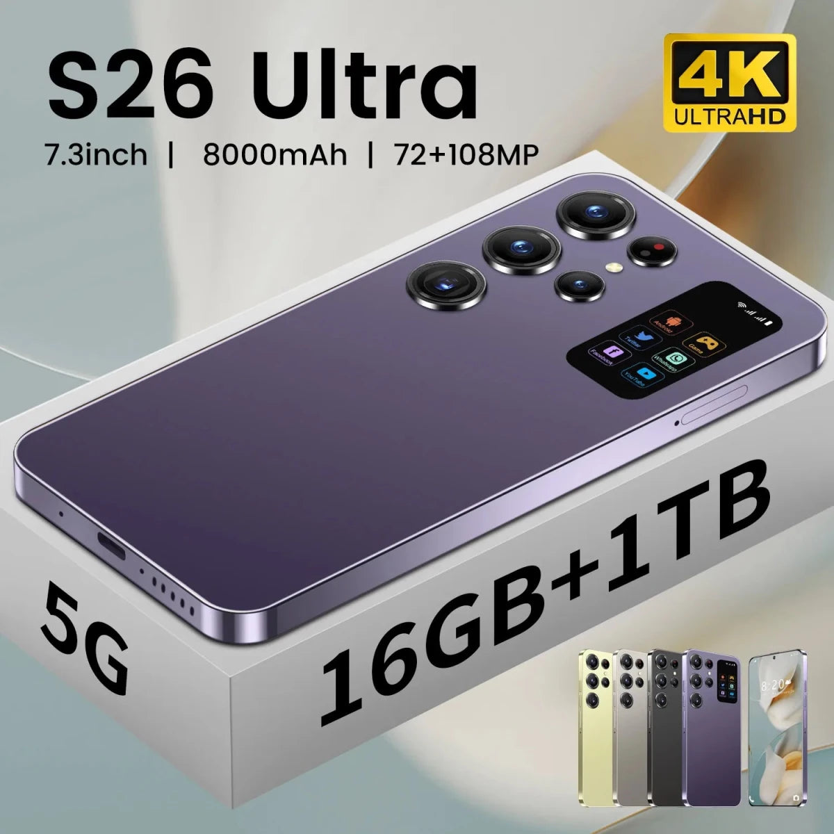 Face Recognition Unlock Original S26 Ultra 5G Smart Mobile Phone 7.3 - inch HD Screen 16GB RAM+1TB Storage Deca Core Processor Black Face Recognition Unlock Original S26 Ultra 5G Smart Mobile Phone 7.3 - inch HD Screen 16GB RAM+1TB Storage Deca Core Processor - shop_name