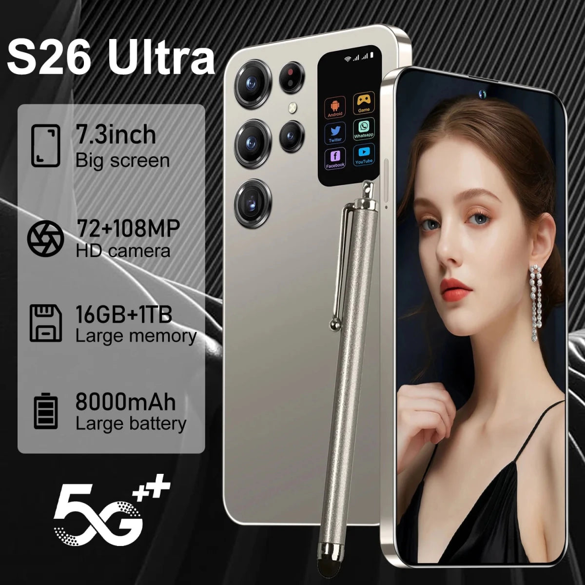 Face Recognition Unlock Original S26 Ultra 5G Smart Mobile Phone 7.3 - inch HD Screen 16GB RAM+1TB Storage Deca Core Processor Black Face Recognition Unlock Original S26 Ultra 5G Smart Mobile Phone 7.3 - inch HD Screen 16GB RAM+1TB Storage Deca Core Processor - shop_name
