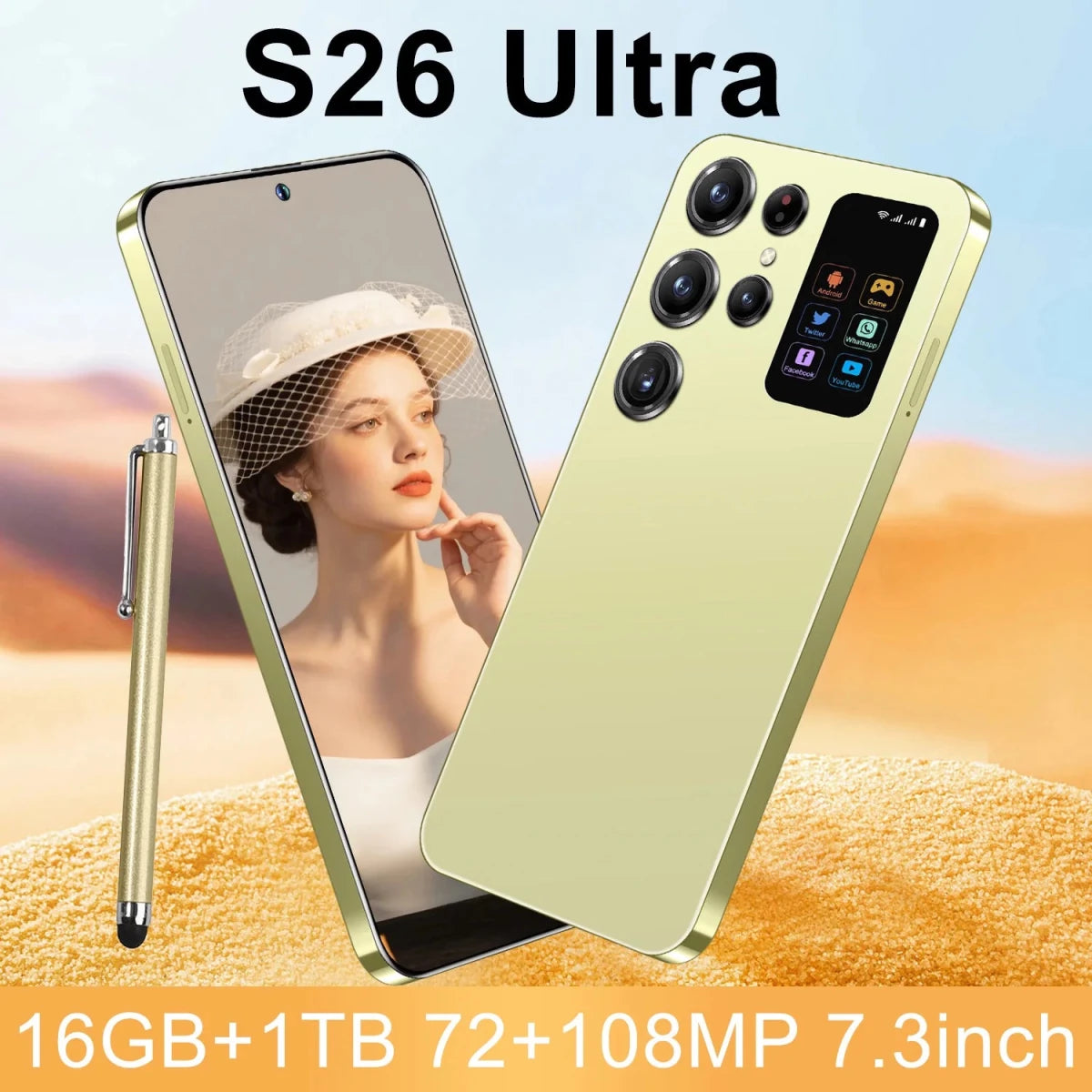 Face Recognition Unlock Original S26 Ultra 5G Smart Mobile Phone 7.3 - inch HD Screen 16GB RAM+1TB Storage Deca Core Processor Golden Face Recognition Unlock Original S26 Ultra 5G Smart Mobile Phone 7.3 - inch HD Screen 16GB RAM+1TB Storage Deca Core Processor - shop_name