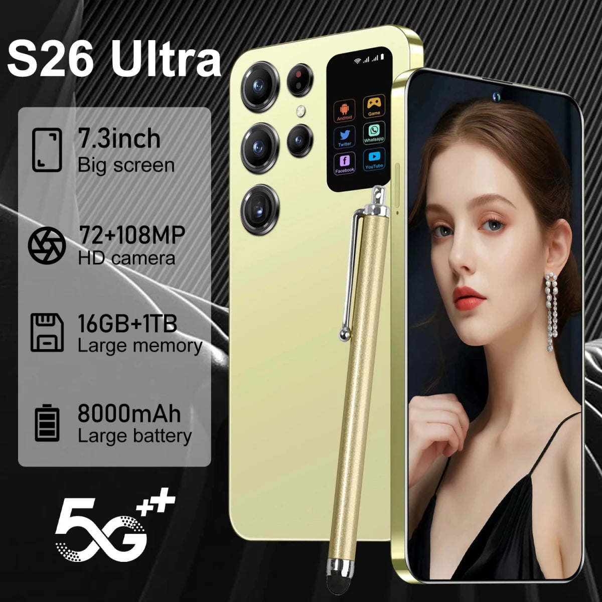 Face Recognition Unlock Original S26 Ultra 5G Smart Mobile Phone 7.3 - inch HD Screen 16GB RAM+1TB Storage Deca Core Processor Black Face Recognition Unlock Original S26 Ultra 5G Smart Mobile Phone 7.3 - inch HD Screen 16GB RAM+1TB Storage Deca Core Processor - shop_name
