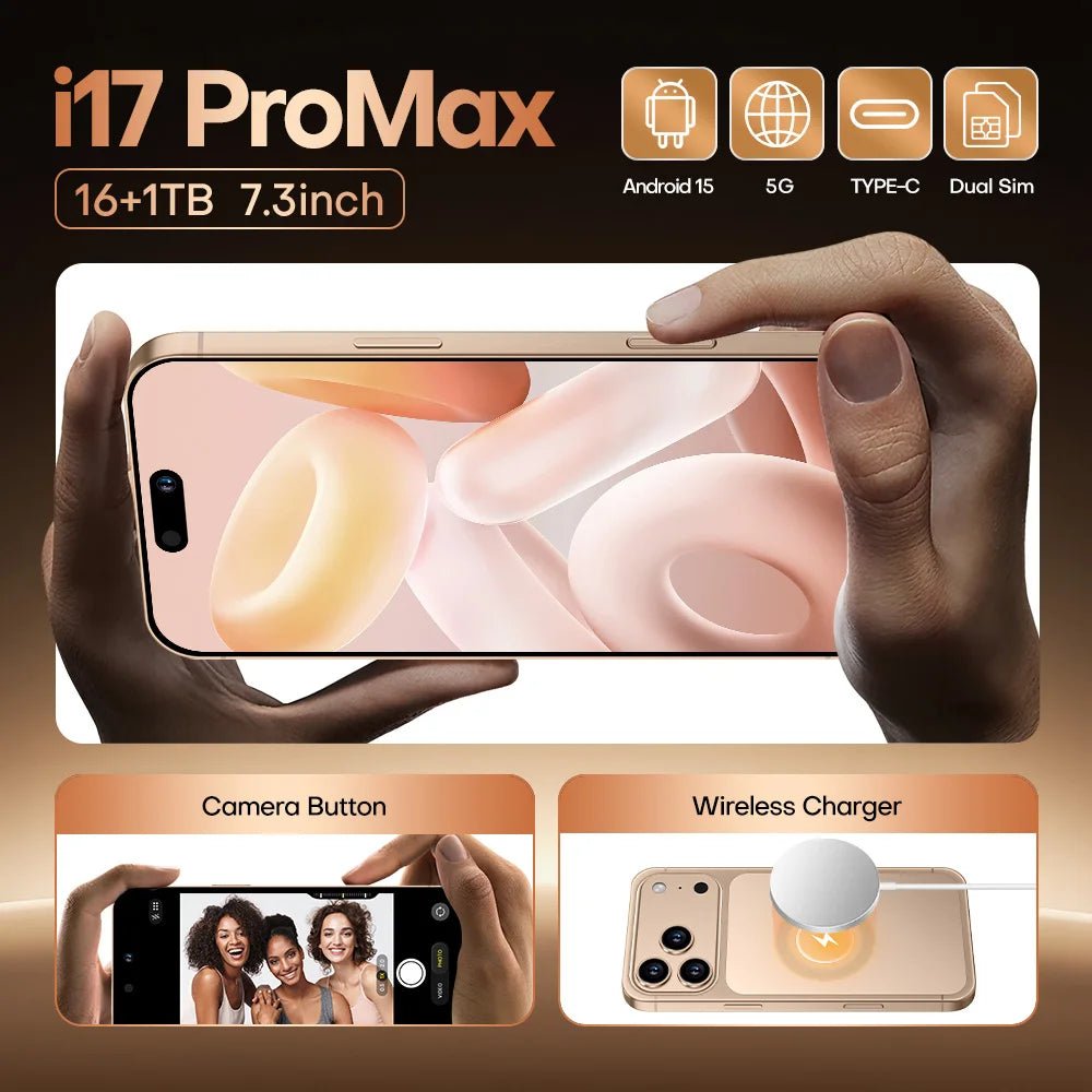 Factory Newest Global 5G Smart Phone I17 Promax OLED 16+1TB Android 15 NFC Octa Core LTE HD French German Spanish Gaming Phone Black Factory Newest Global 5G Smart Phone I17 Promax OLED 16+1TB Android 15 NFC Octa Core LTE HD French German Spanish Gaming Phone - shop_name