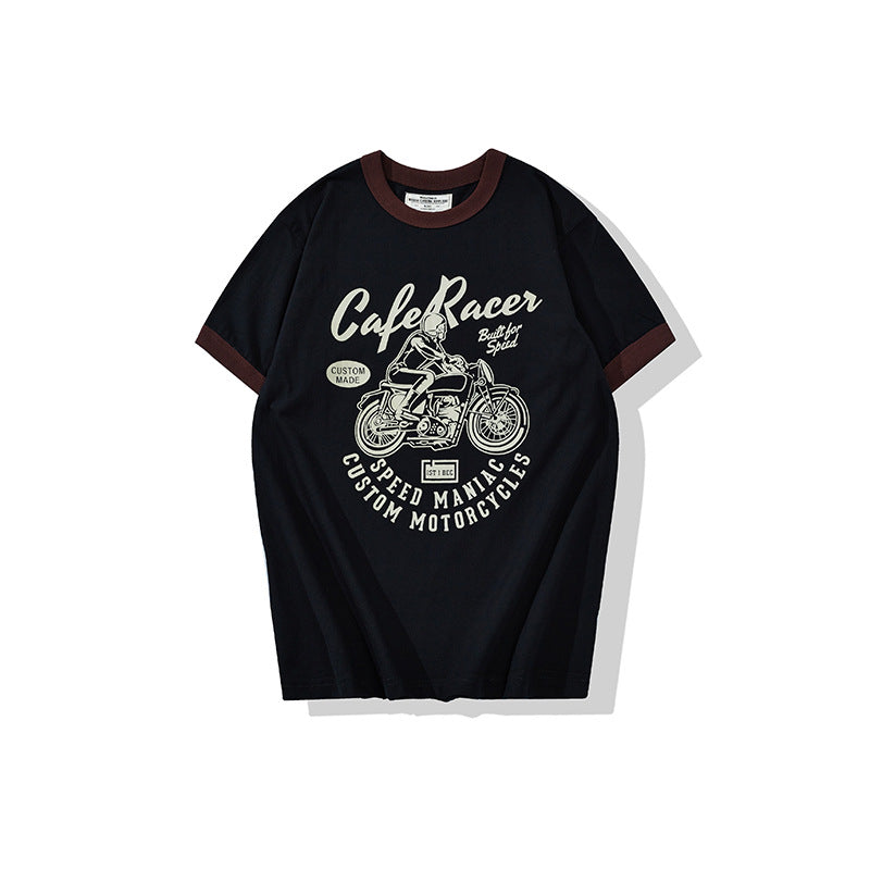 Men's Round Neck Multicolor Collar Short Sleeve T-shirt