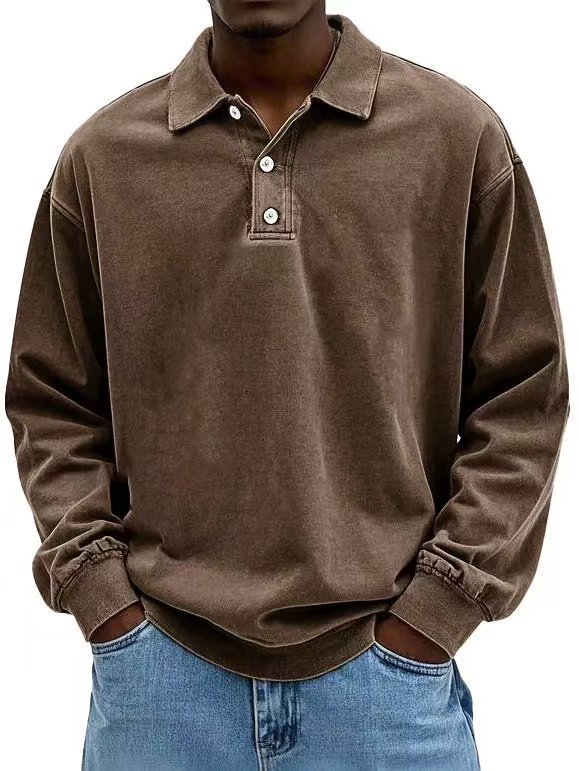 Fall Men's Long Sleeve Polo Shirts Casual Breathable Comfortable Tees Shirt Solid High Quality Sweatshirt Male T-Shirt Brown Fall Men's Long Sleeve Polo Shirts Casual Breathable Comfortable Tees Shirt Solid High Quality Sweatshirt Male T-Shirt - shop_name