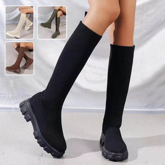 Fashion Knitted Boots Women's Flyweaving Breathable Thick-soled Skinny Boots Winter Fall Shoes - Update Avenue 