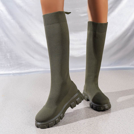 Fashion Knitted Boots Women's Flyweaving Breathable Thick-soled Skinny Boots Winter Fall Shoes - Update Avenue 
