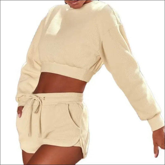 Fashion Long-Sleeved Shorts Sports And Fitness Two-Piece Suit Women - Update Avenue 