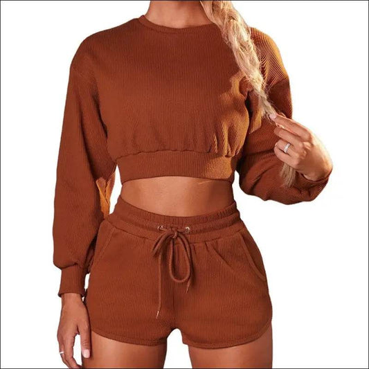 Fashion Long-Sleeved Shorts Sports And Fitness Two-Piece Suit Women - Update Avenue 