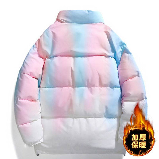 Fashion Stand-up Collar Gradient Coat Couples Winter Warm Plush Thickened Jacket With Pockets Loose Outwear Top For Women Men Clothing - Update Avenue 