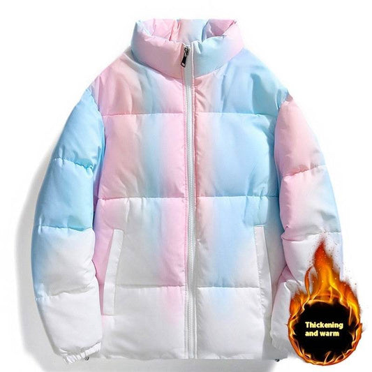 Fashion Stand-up Collar Gradient Coat Couples Winter Warm Plush Thickened Jacket With Pockets Loose Outwear Top For Women Men Clothing - Update Avenue 