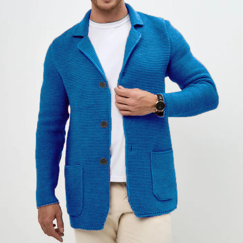 New Sweater Cardigan Men's Lapel Knitted Suit Jacket