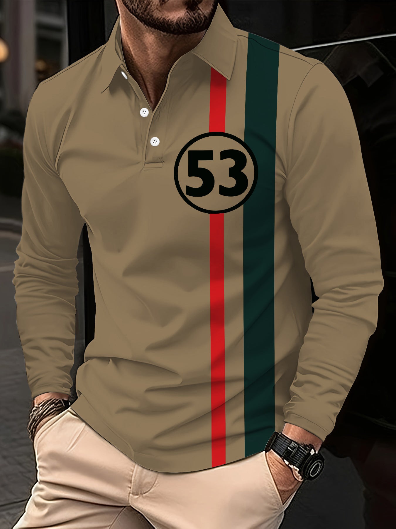 European And American 3D Digital Printing Lapel Short Sleeve Pullover Leisure Men's T-shirt Buckle