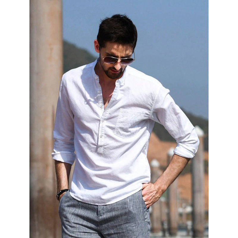 Men's Solid Color Versatile Casual Simple Breathable Long Sleeve