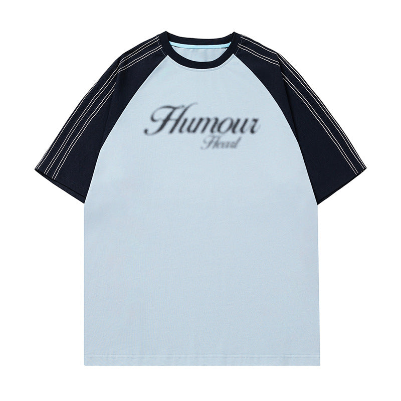 Retro Contrast Color Bright Line Raglan Sleeve Short Sleeve T-shirt Men's Summer New