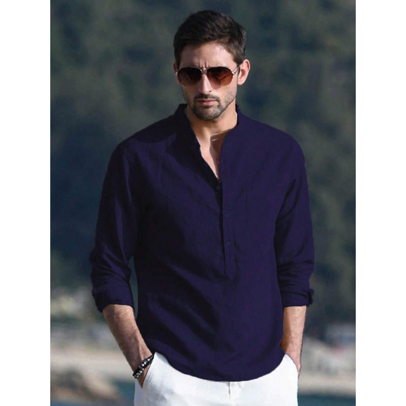 Men's Solid Color Versatile Casual Simple Breathable Long Sleeve