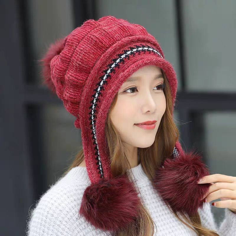 Cozy Knit Fleece-Feel Beanie With Ear Flaps & Pompom Warm Winter Hat For Women Perfect For Skiing & Outdoor Activities null