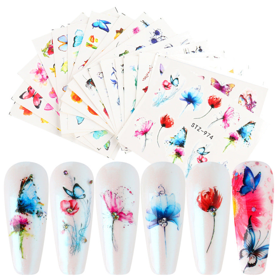 Nail Hot Watermark Stickers Suit Butterfly Fruit Lace Colorful Flowers Gold And Silver Gilding