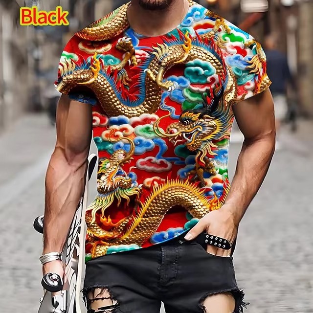 Dragon Pattern T-shirt 3D Printing Men's Short Sleeve Top