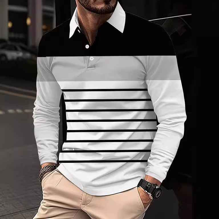 European And American 3D Digital Printing Lapel Short Sleeve Pullover Leisure Men's T-shirt Buckle