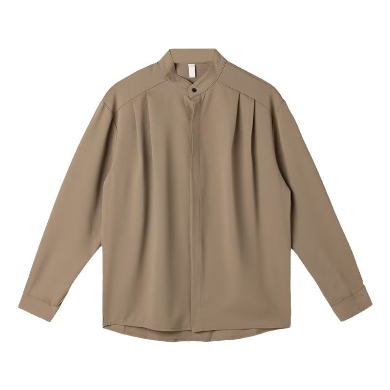 Mens Casual Loose-fitting Long-sleeve Shirt With A Stand-up Collar