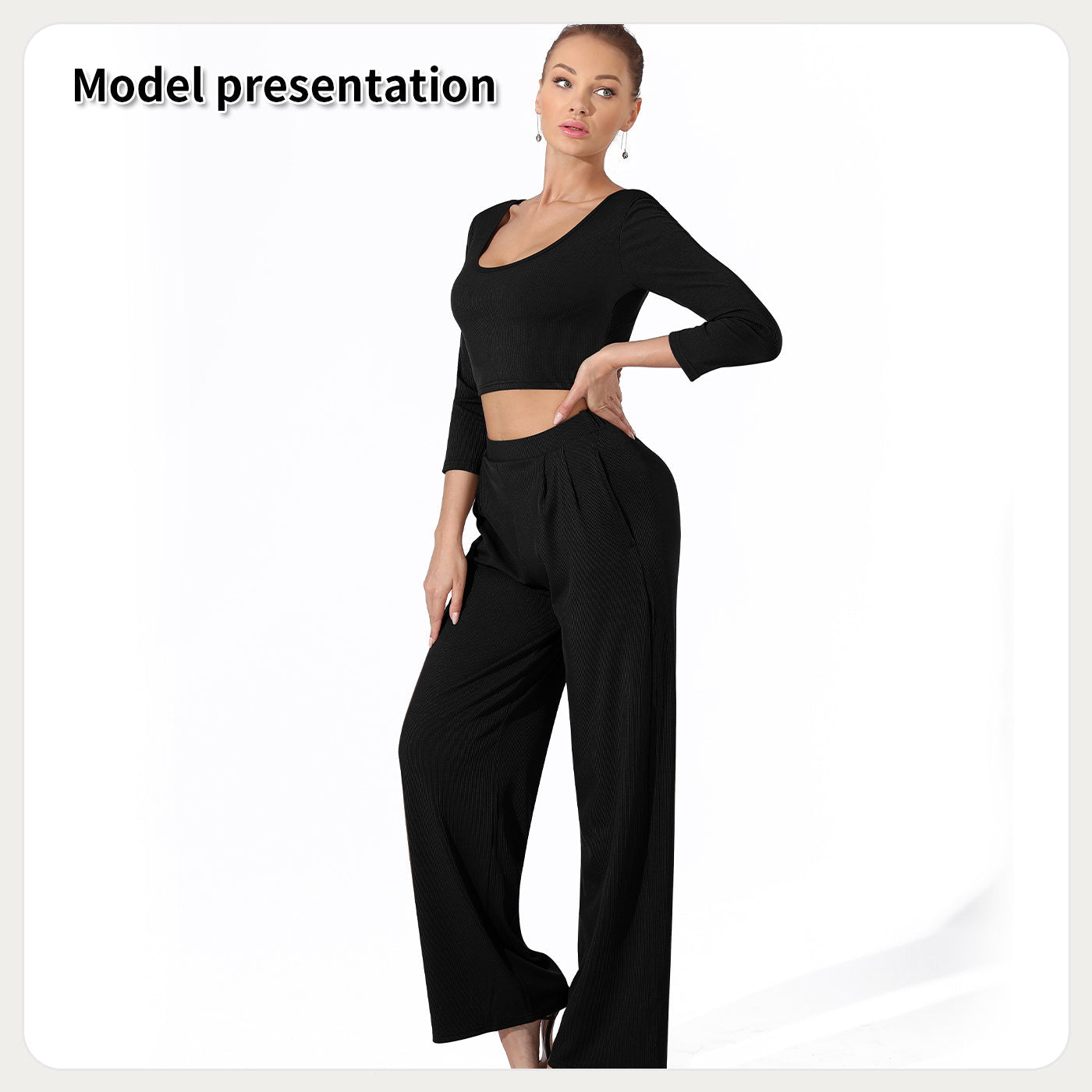 Women's Fashion Simple Solid Color Top Pants Set null