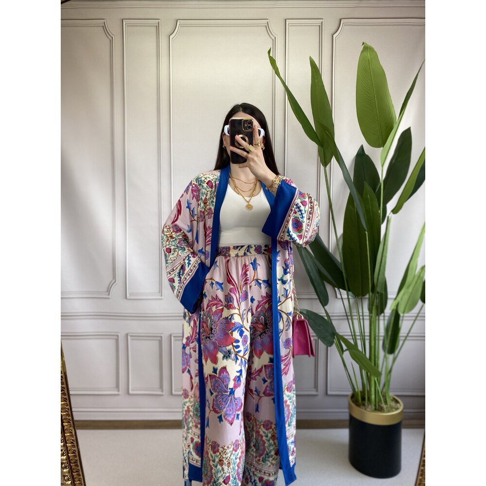 Casual Printed Design Long Shirt Wide Leg Pants Suit null