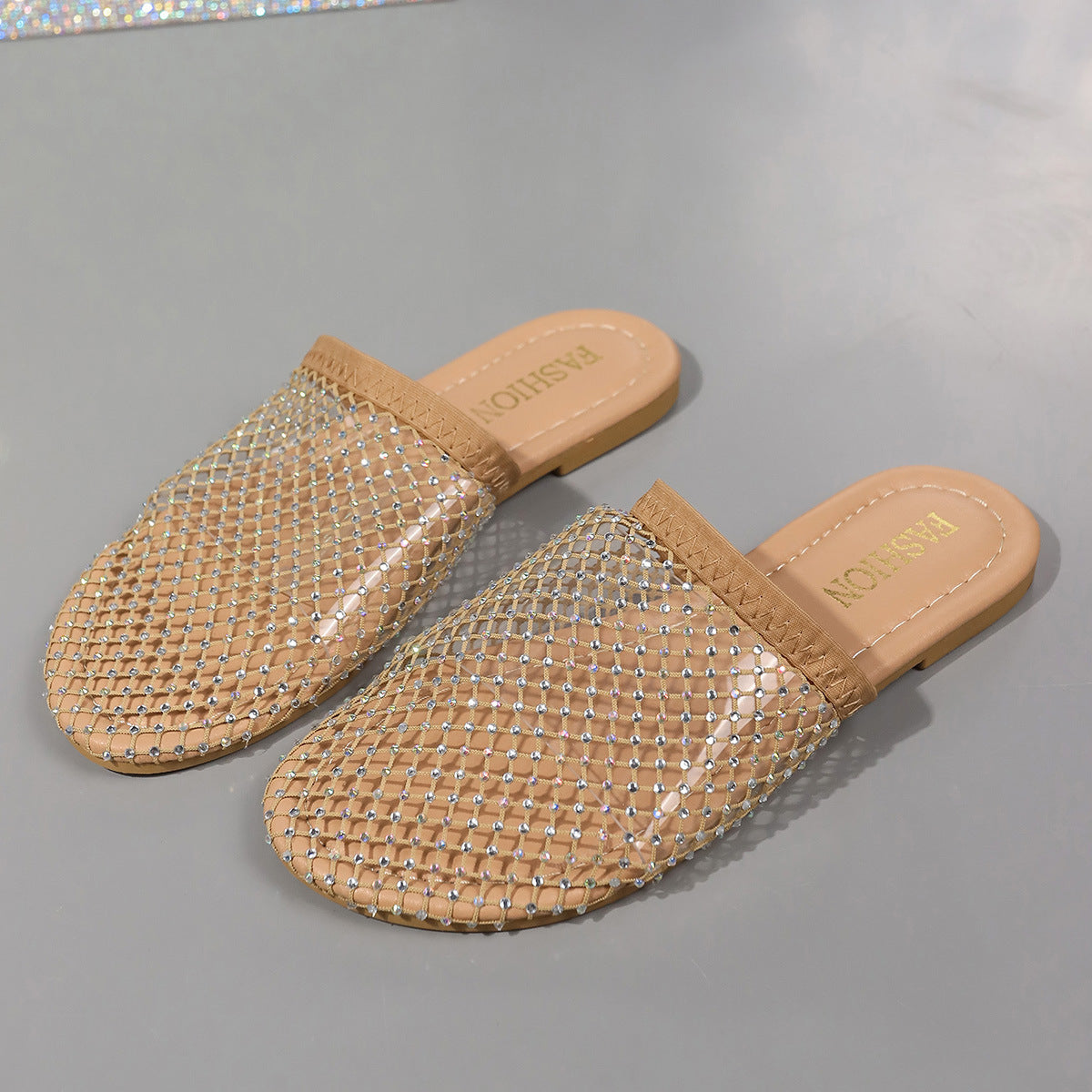 Hollow-toe Transparent Hollow Sandals With Rhinestones Summer Fashion Outdoor Slippers Flat Shoes For Women null