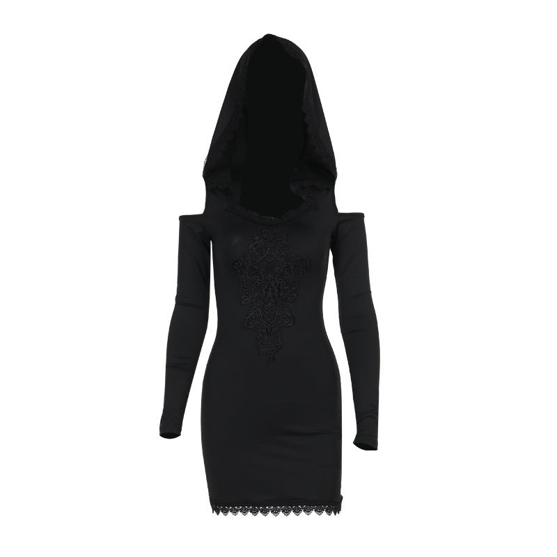 Hooded Lace Long-sleeved Dress Women null