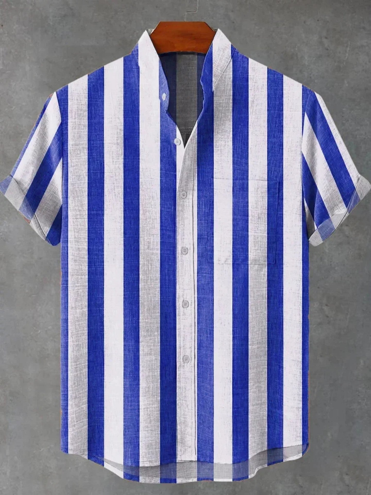 Men's Stand Collar Contrast Color Striped Casual Cool Versatile Short Sleeve