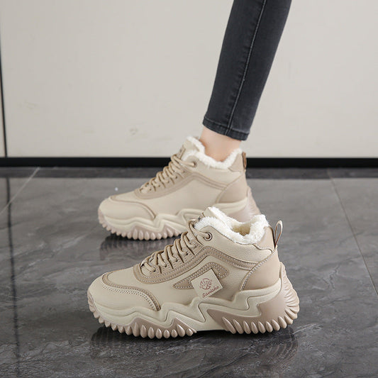 Fleece-lined Clunky Sneaker Female Warm Slugged Bottom Heighten Casual Shoes - Update Avenue 