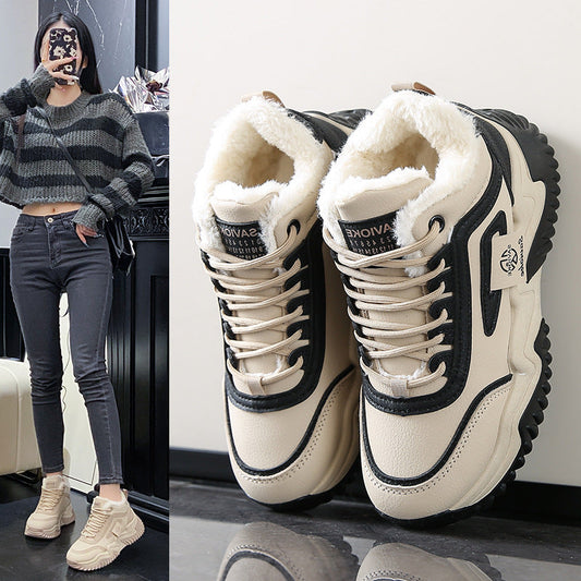 Fleece-lined Clunky Sneaker Female Warm Slugged Bottom Heighten Casual Shoes - Update Avenue 