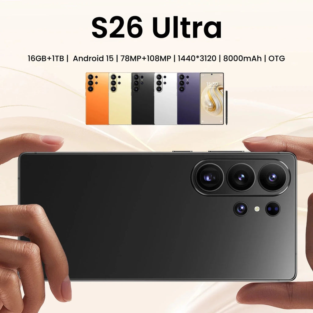 Full Screen S26 Ultra 5G Smartphone 16GB+1TB Storage Camera Unlocked Android Mobile Phone with Face ID Fingerprint Dual SIM Black Full Screen S26 Ultra 5G Smartphone 16GB+1TB Storage Camera Unlocked Android Mobile Phone with Face ID Fingerprint Dual SIM - shop_name