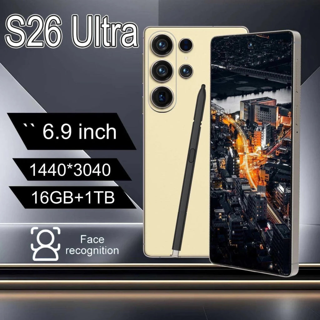 Full Screen S26 Ultra 5G Smartphone 16GB+1TB Storage Camera Unlocked Android Mobile Phone with Face ID Fingerprint Dual SIM Black Full Screen S26 Ultra 5G Smartphone 16GB+1TB Storage Camera Unlocked Android Mobile Phone with Face ID Fingerprint Dual SIM - shop_name