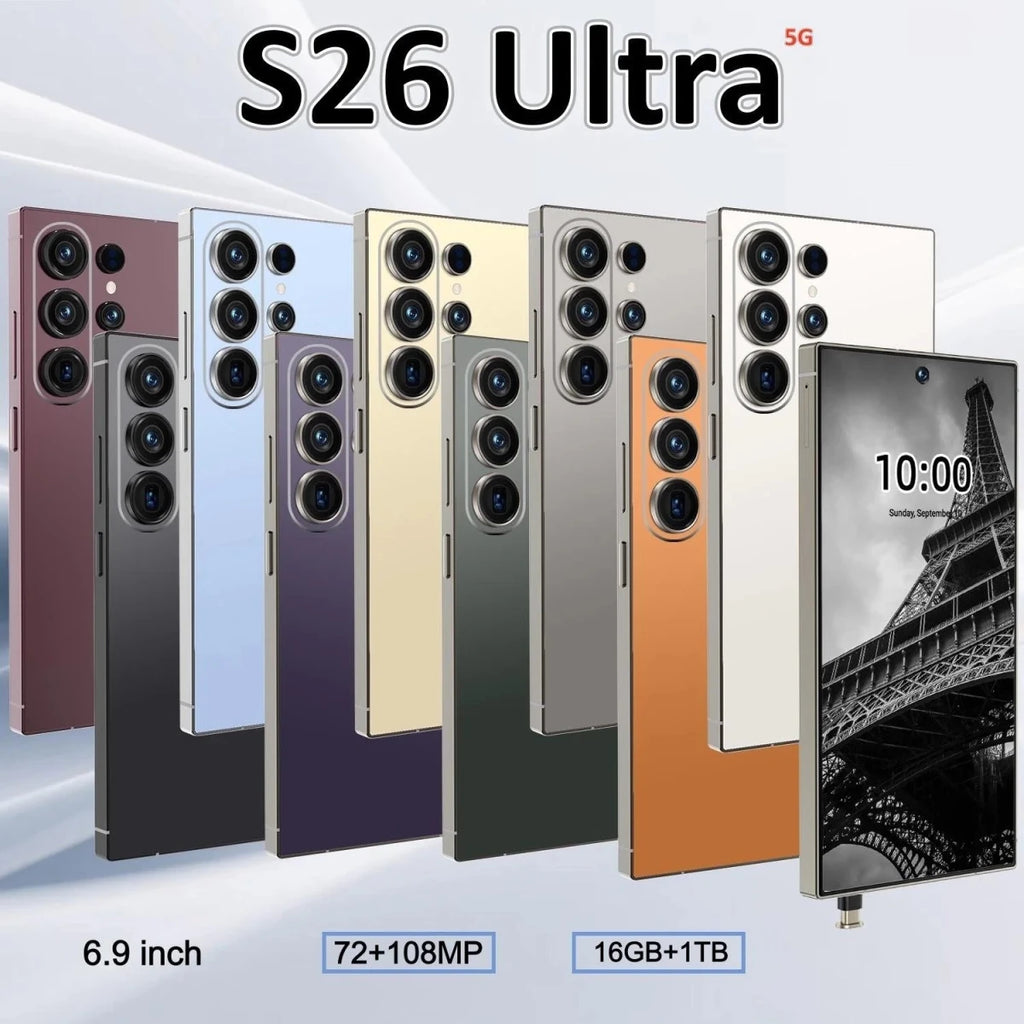 Full Screen S26 Ultra 5G Smartphone 16GB+1TB Storage Camera Unlocked Android Mobile Phone with Face ID Fingerprint Dual SIM Black Full Screen S26 Ultra 5G Smartphone 16GB+1TB Storage Camera Unlocked Android Mobile Phone with Face ID Fingerprint Dual SIM - shop_name