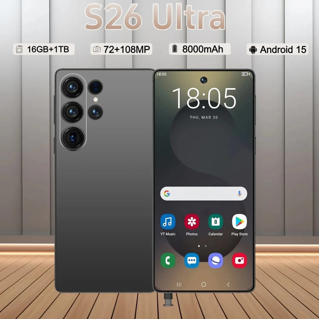 Full Screen S26 Ultra 5G Smartphone 16GB+1TB Storage Camera Unlocked Android Mobile Phone with Face ID Fingerprint Dual SIM Black Full Screen S26 Ultra 5G Smartphone 16GB+1TB Storage Camera Unlocked Android Mobile Phone with Face ID Fingerprint Dual SIM - shop_name