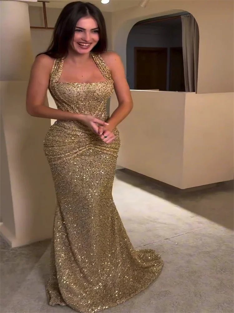 Gold Sequin Women 's Dress Sexy Sleeveless Square Neck Ruched Formal Dresses Female 2026 Spring Party Wedding Evening Event Wear Golden Gold Sequin Women 's Dress Sexy Sleeveless Square Neck Ruched Formal Dresses Female 2026 Spring Party Wedding Evening Event Wear - shop_name