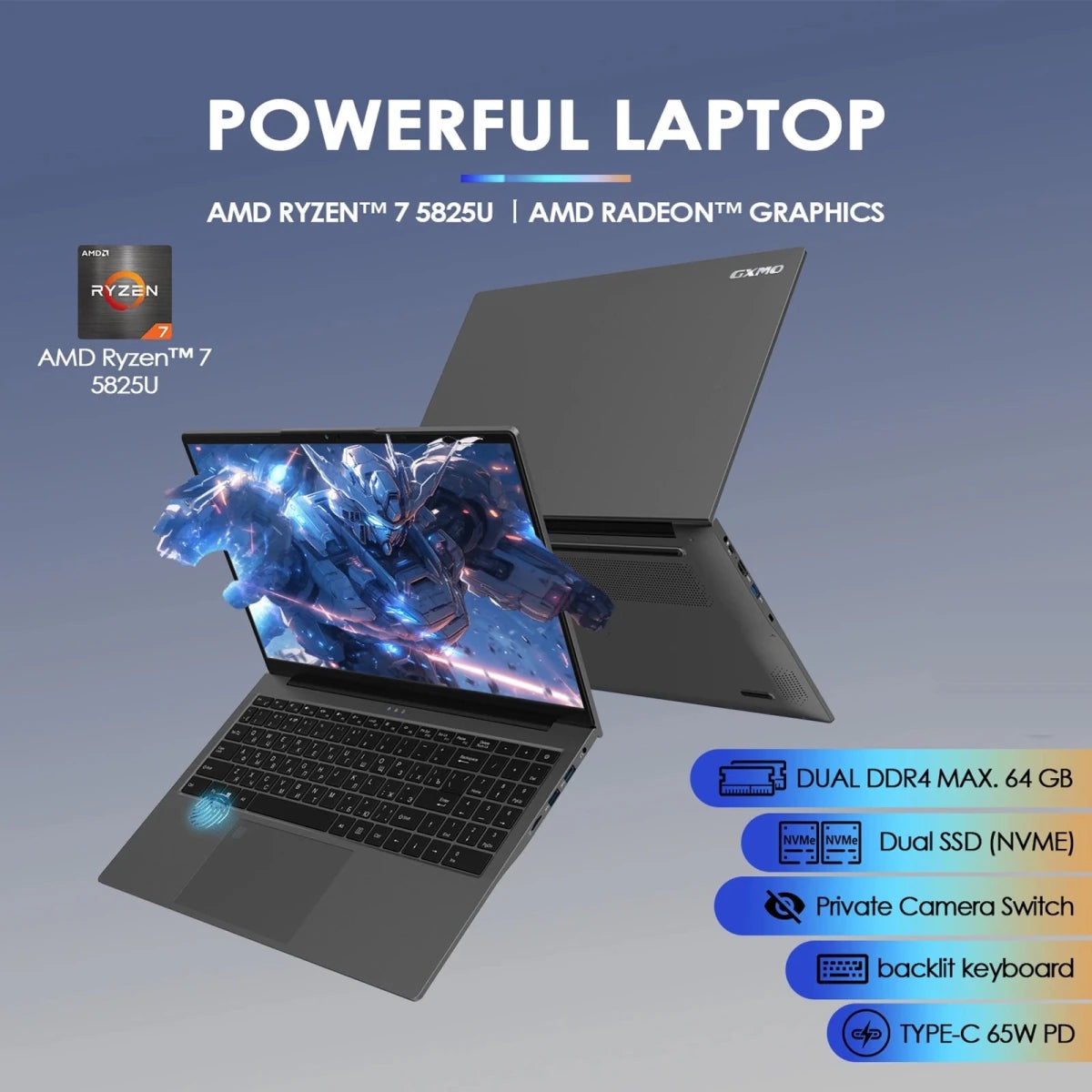 GXMO G156 15.6 Inch Powerful Laptop Win11 Fingerprint Unlock 5000mAh Battery Octa Core 180 ° Flip Computer Black GXMO G156 15.6 Inch Powerful Laptop Win11 Fingerprint Unlock 5000mAh Battery Octa Core 180 ° Flip Computer - shop_name