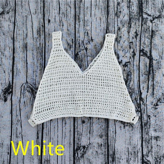 Handmade Crochet Beach Bikini Sweatshirt Swimsuit Cover Pants Set - Update Avenue 