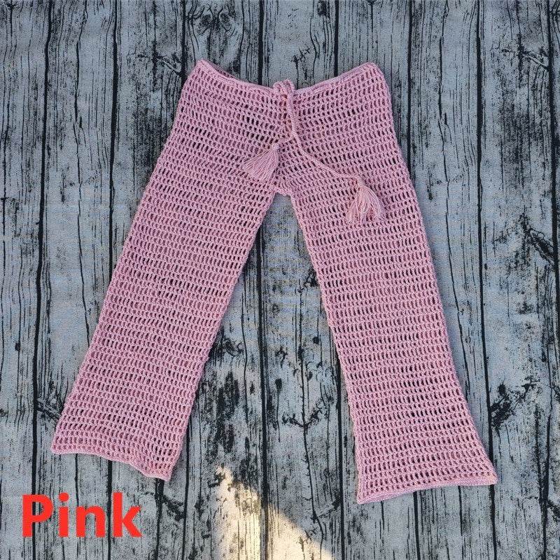 Handmade Crochet Beach Bikini Sweatshirt Swimsuit Cover Pants Set - Update Avenue 