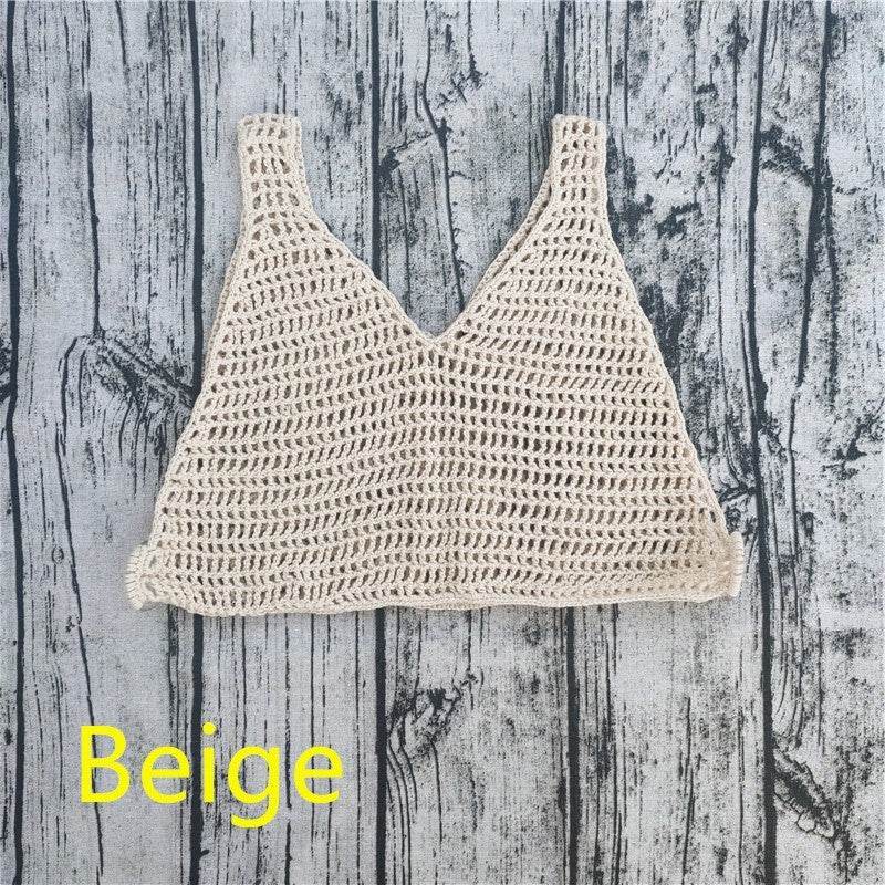 Handmade Crochet Beach Bikini Sweatshirt Swimsuit Cover Pants Set - Update Avenue 
