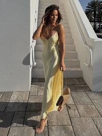 HH Women Summer Yellow Stain V Neck Sling Dress Elegant Sleeveless Loose Maxi Robes 2025 New Ladies Party Holiday Dresses Black HH Women Summer Yellow Stain V Neck Sling Dress Elegant Sleeveless Loose Maxi Robes 2025 New Ladies Party Holiday Dresses - shop_name