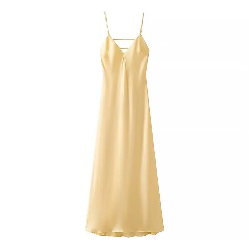 HH Women Summer Yellow Stain V Neck Sling Dress Elegant Sleeveless Loose Maxi Robes 2025 New Ladies Party Holiday Dresses Yellow HH Women Summer Yellow Stain V Neck Sling Dress Elegant Sleeveless Loose Maxi Robes 2025 New Ladies Party Holiday Dresses - shop_name