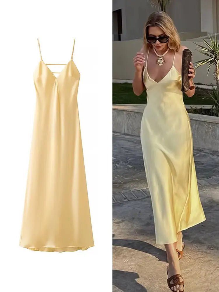 HH Women Summer Yellow Stain V Neck Sling Dress Elegant Sleeveless Loose Maxi Robes 2025 New Ladies Party Holiday Dresses Black HH Women Summer Yellow Stain V Neck Sling Dress Elegant Sleeveless Loose Maxi Robes 2025 New Ladies Party Holiday Dresses - shop_name