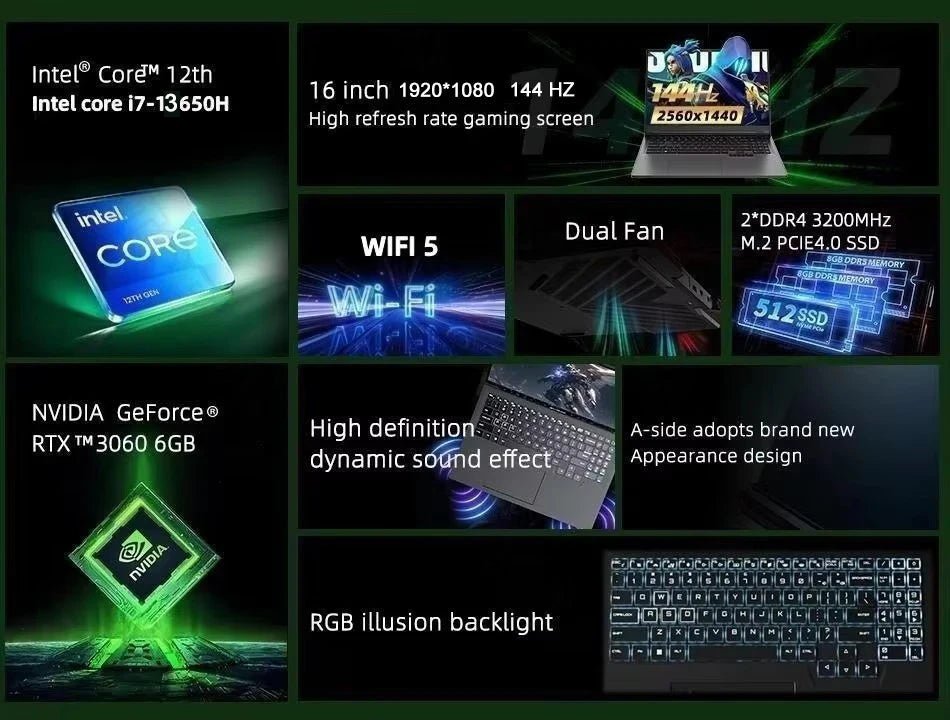 High Quality 16 Inch Intel I7 I9 12th 1920*1080 Gamer Computer Wins 11 RTX 3060 4060 Video Card RAM Gaming Laptop 64 GB High Quality 16 Inch Intel I7 I9 12th 1920*1080 Gamer Computer Wins 11 RTX 3060 4060 Video Card RAM Gaming Laptop - shop_name