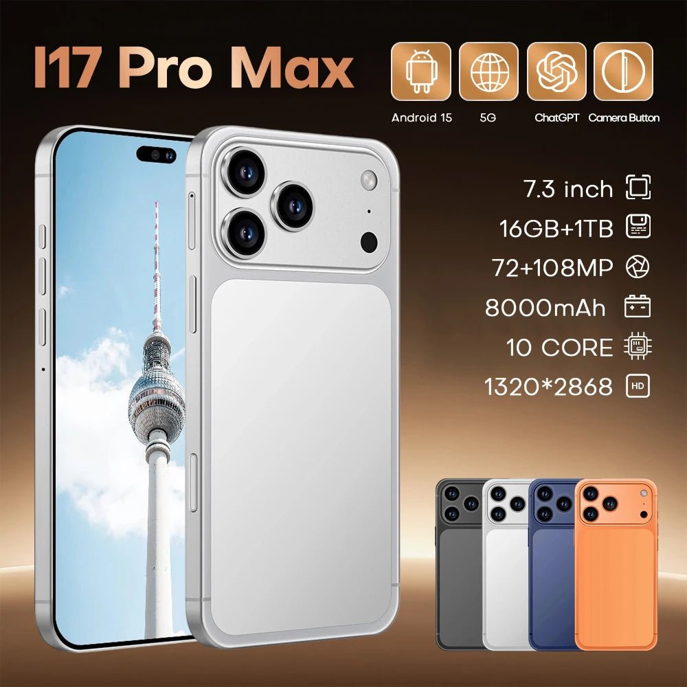 I17 Pro Max 7.3Inch 16GB + 1TB Octa - core Smartphone 108MP HD Display LTE/CDMA Unlocked OLED Mobile Phone Silver I17 Pro Max 7.3Inch 16GB + 1TB Octa - core Smartphone 108MP HD Display LTE/CDMA Unlocked OLED Mobile Phone - shop_name
